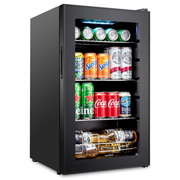 Ivation 101 Can Beverage Refrigerator, Freestanding Mini Fridge with Glass Door - Black