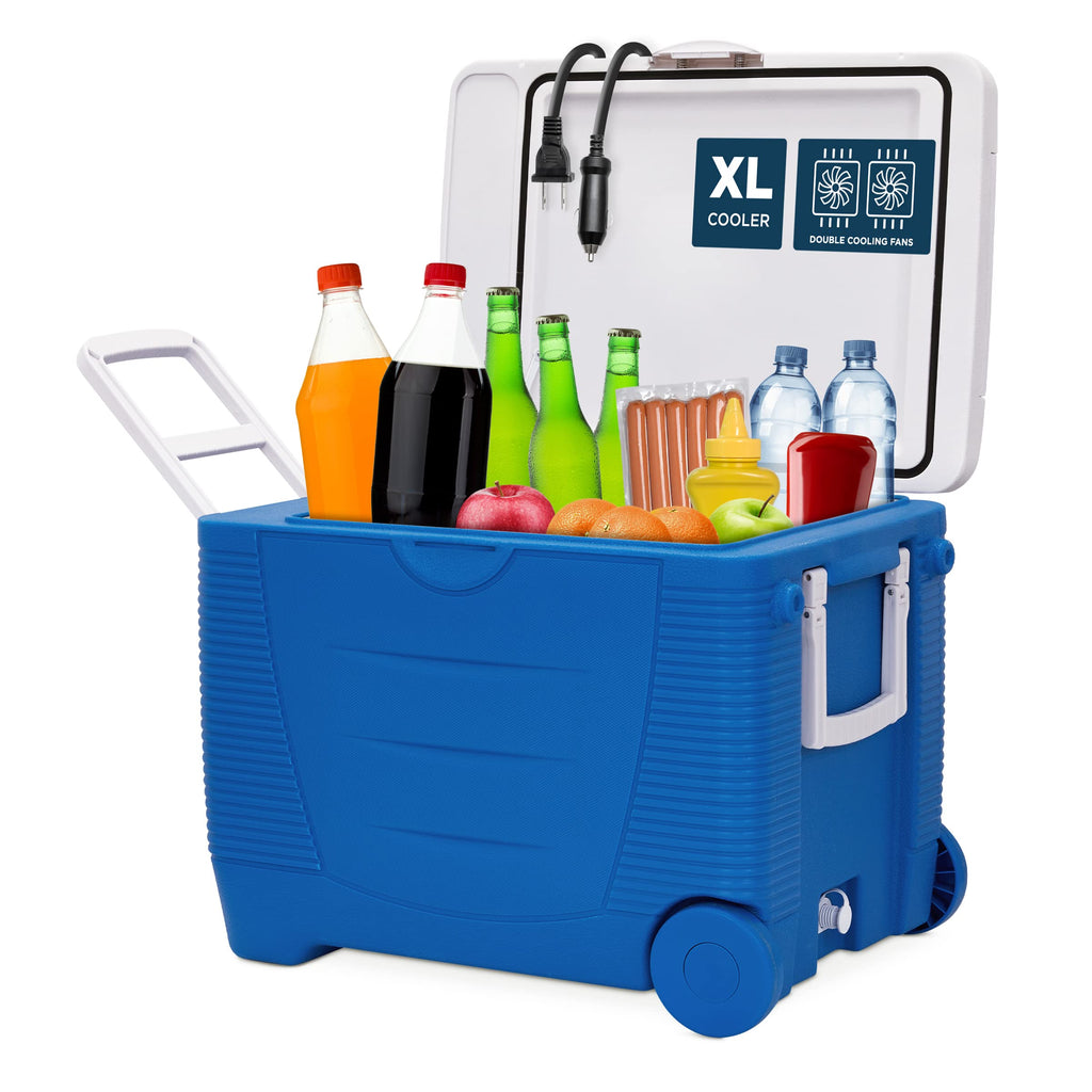 Ivation Electric Cooler & Warmer, 48 L Portable Thermoelectric 12 Volt Cooler with Wheels - Blue