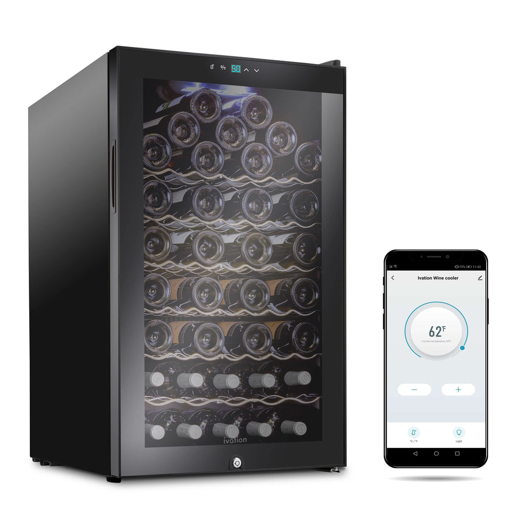 Ivation 51 Bottle Freestanding Wine Refrigerator, Wine Fridge with Wi-Fi Smart App Control, Black