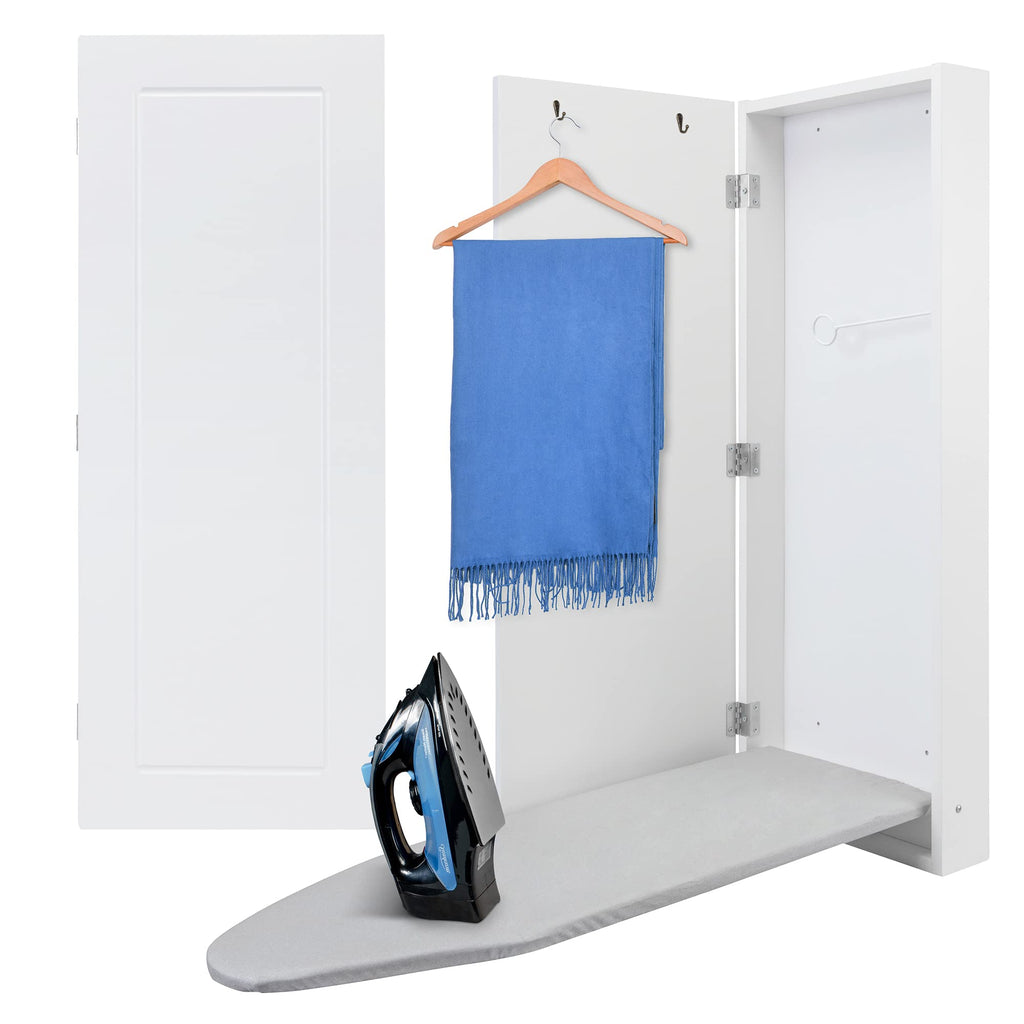 Ivation Ironing Board, Wall Mounted Ironing Board Cabinet W/Left Side Door & Release Lever, White