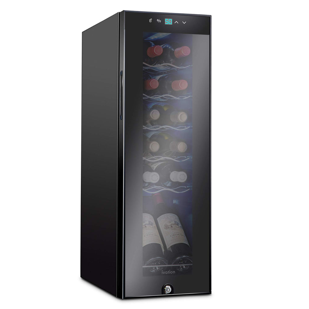 Ivation 12 Bottle Compressor Wine Refrigerator, Freestanding Wine Cooler with Lock, Black