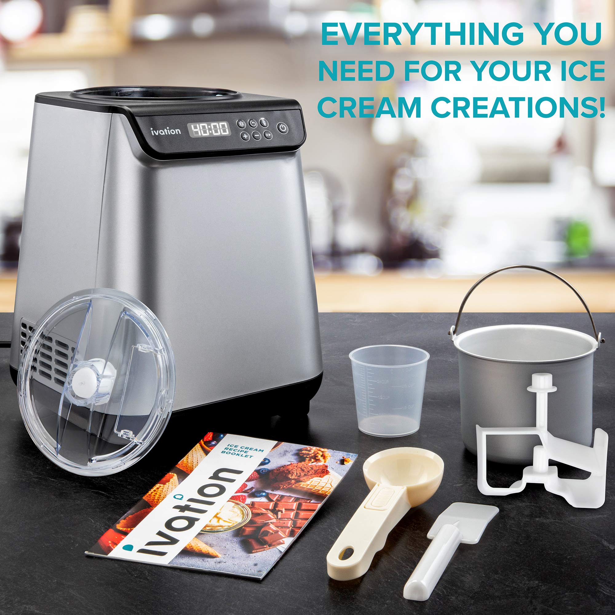 Ivation 1.2 Qt Automatic Ice Cream Maker Machine & Gelato Maker with B