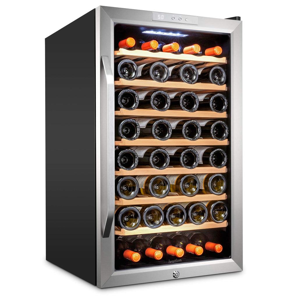 Ivation 51 Bottle Compressor Wine Refrigerator, Freestanding Wine Cooler with Lock, Stainless Steel