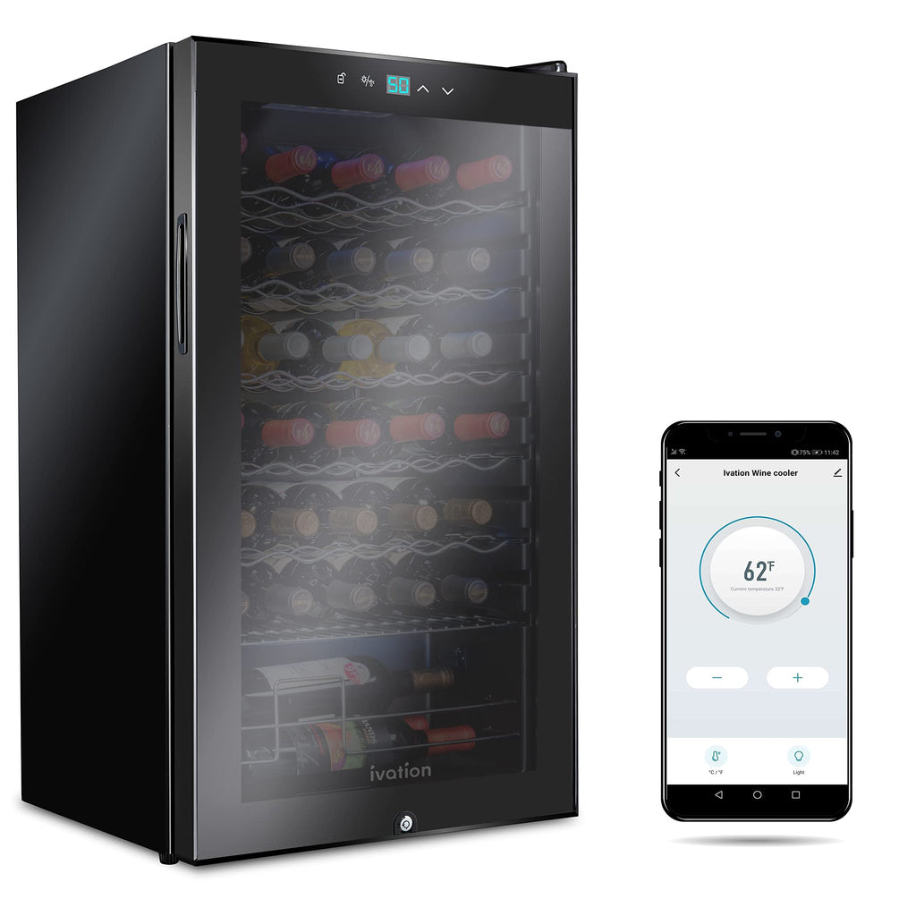 Ivation 34 Bottle Freestanding Wine Refrigerator, Wine Fridge with Wi-Fi Smart App Control, Black
