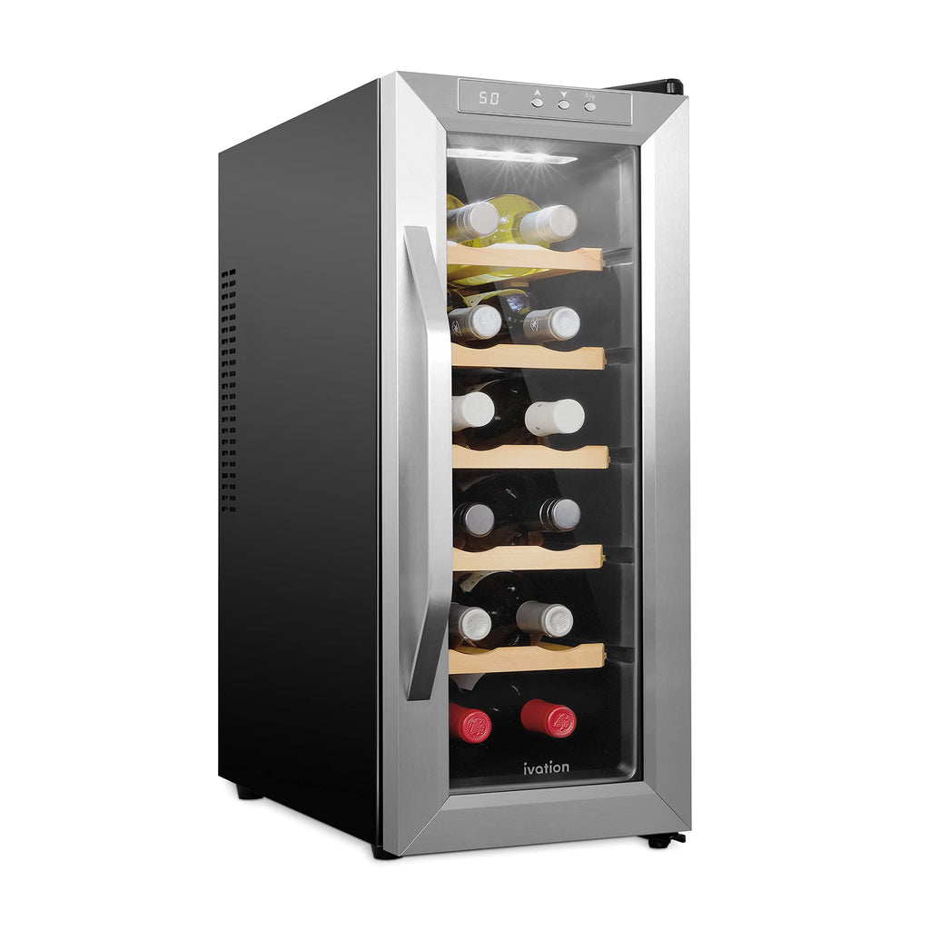 Ivation 12 Bottle Thermoelectric Wine Cooler, Quiet Freestanding Wine Fridge, Stainless Steel