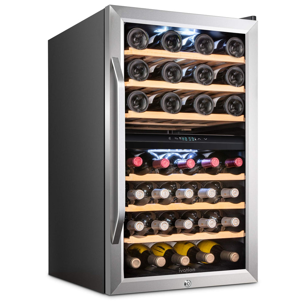 Ivation 43 Bottle Freestanding Wine Refrigerator, Dual Zone Wine Fridge with Lock, Stainless Steel