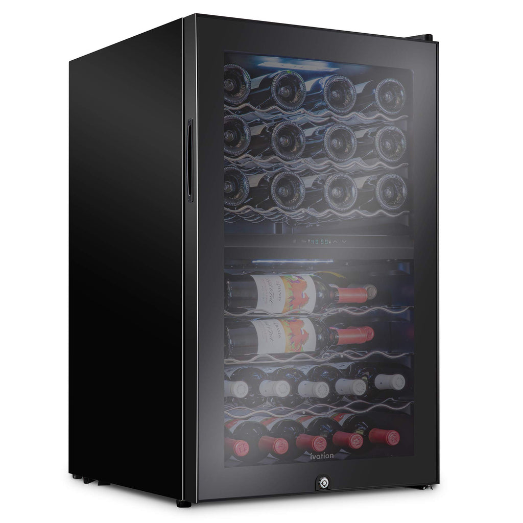 Ivation 43 Bottle Freestanding Wine Refrigerator, Dual Zone Wine Fridge with Lock, Black