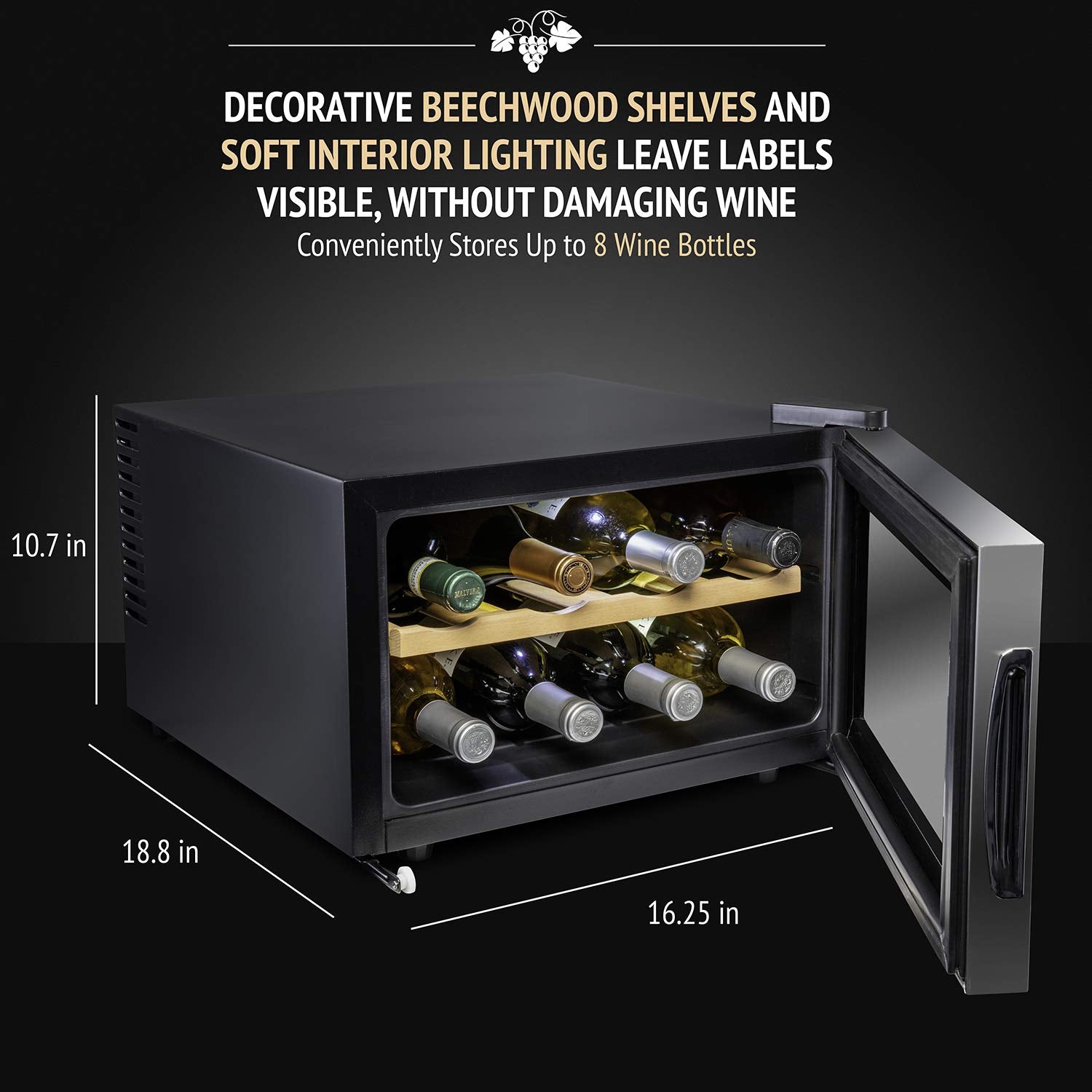 Ivation 8 Bottle Thermoelectric Wine Cooler, Horizontal Freestanding W Ivation Products